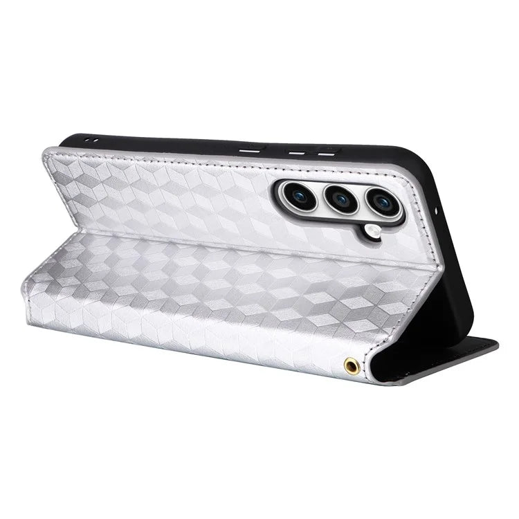 For Samsung Galaxy S24 FE Wallet Case Rhombus Imprint Leather Phone Cover
