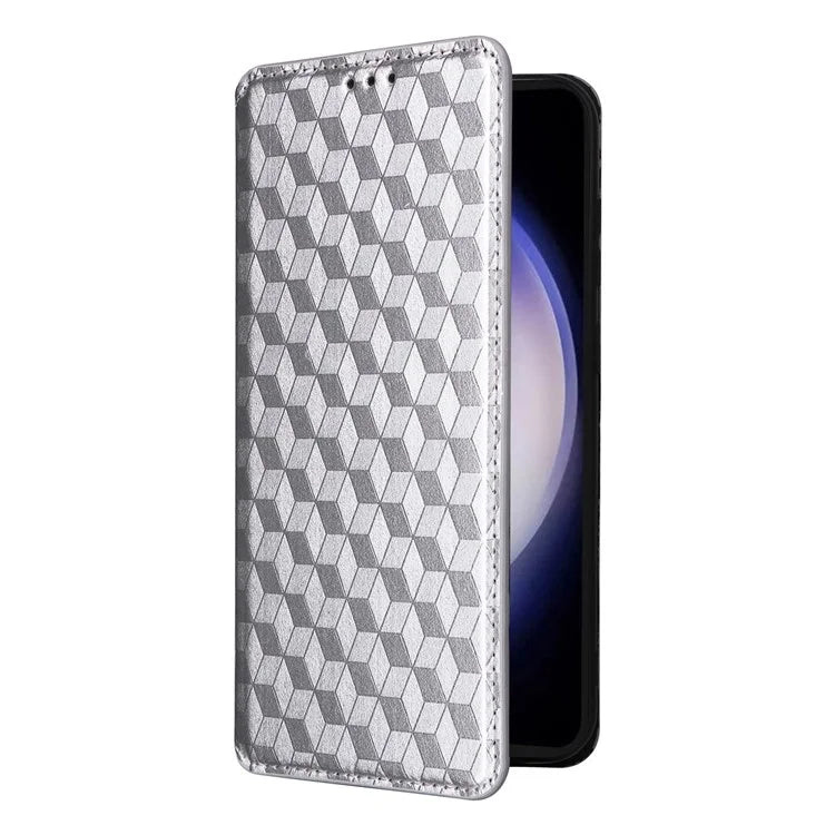 For Samsung Galaxy S24 FE Wallet Case Rhombus Imprint Leather Phone Cover