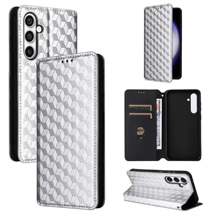 For Samsung Galaxy S24 FE Wallet Case Rhombus Imprint Leather Phone Cover