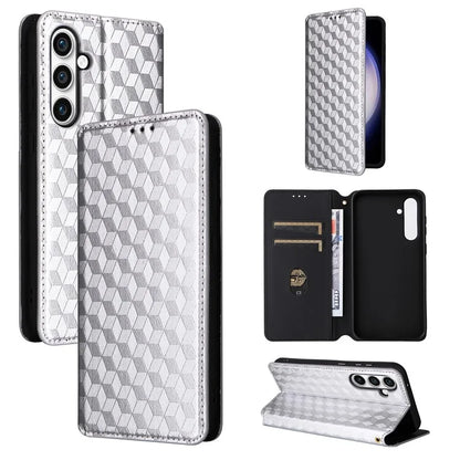 For Samsung Galaxy S24 FE Wallet Case Rhombus Imprint Leather Phone Cover