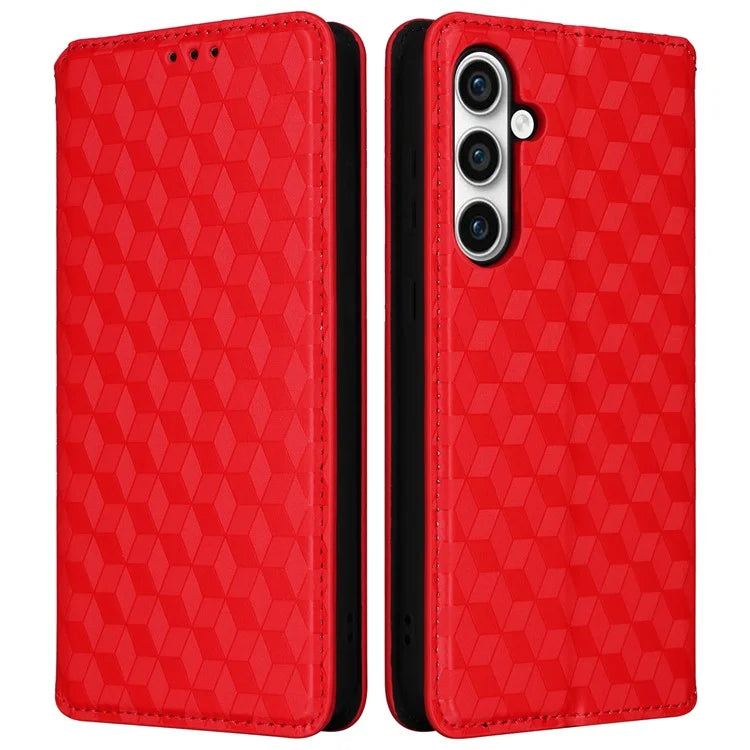 For Samsung Galaxy S24 FE Wallet Case Rhombus Imprint Leather Phone Cover