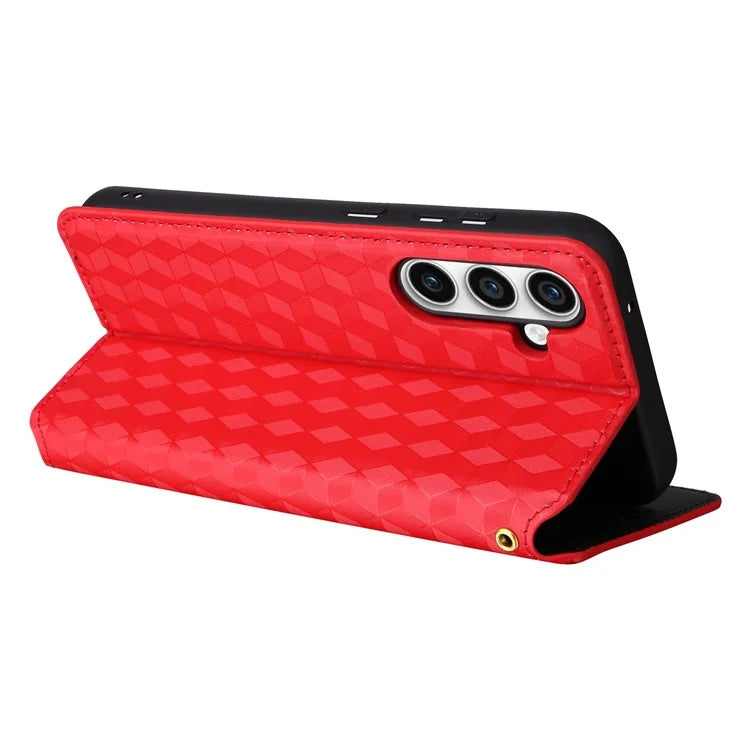 For Samsung Galaxy S24 FE Wallet Case Rhombus Imprint Leather Phone Cover