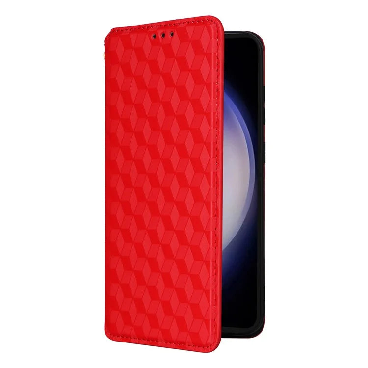 For Samsung Galaxy S24 FE Wallet Case Rhombus Imprint Leather Phone Cover