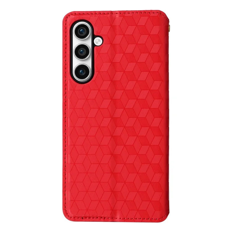 For Samsung Galaxy S24 FE Wallet Case Rhombus Imprint Leather Phone Cover