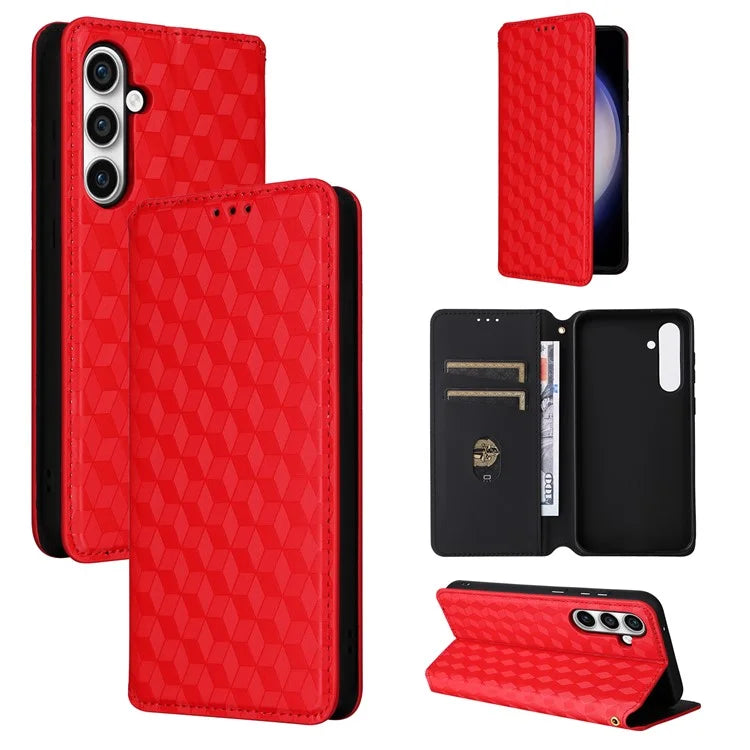 For Samsung Galaxy S24 FE Wallet Case Rhombus Imprint Leather Phone Cover