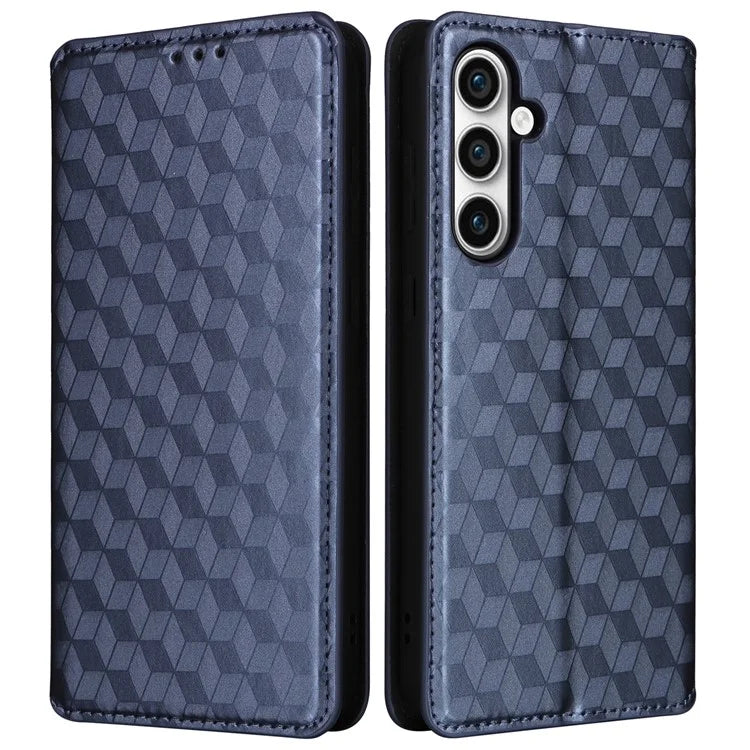 For Samsung Galaxy S24 FE Wallet Case Rhombus Imprint Leather Phone Cover