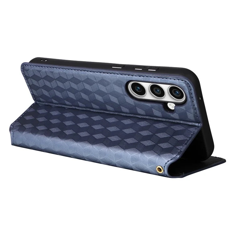For Samsung Galaxy S24 FE Wallet Case Rhombus Imprint Leather Phone Cover
