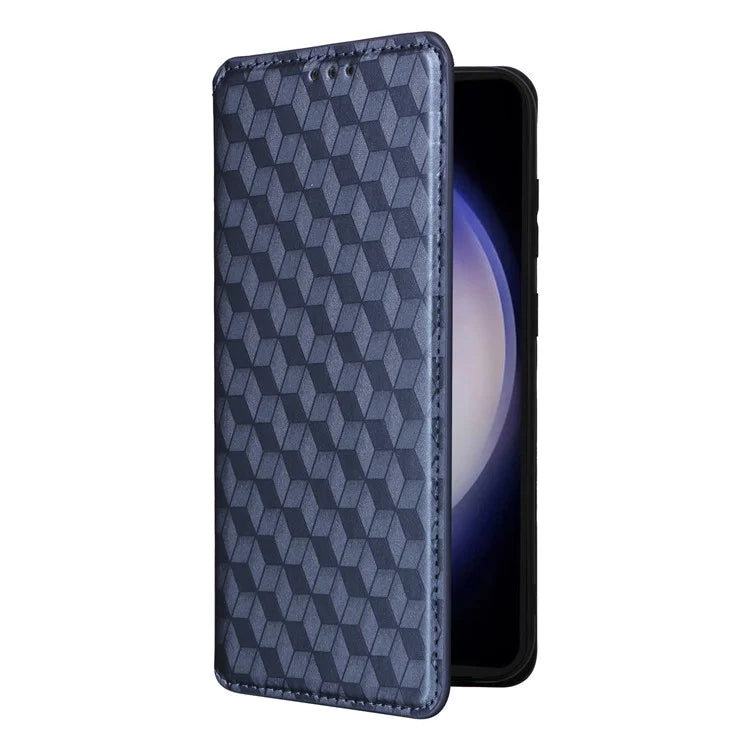 For Samsung Galaxy S24 FE Wallet Case Rhombus Imprint Leather Phone Cover