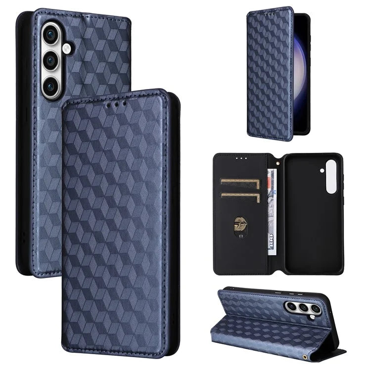 For Samsung Galaxy S24 FE Wallet Case Rhombus Imprint Leather Phone Cover