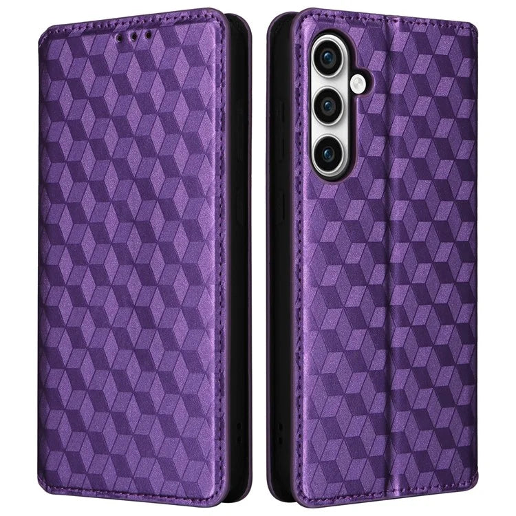 For Samsung Galaxy S24 FE Wallet Case Rhombus Imprint Leather Phone Cover