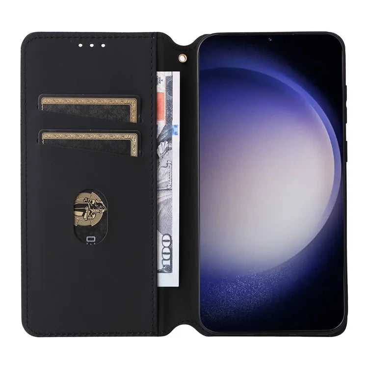 For Samsung Galaxy S24 FE Wallet Case Rhombus Imprint Leather Phone Cover