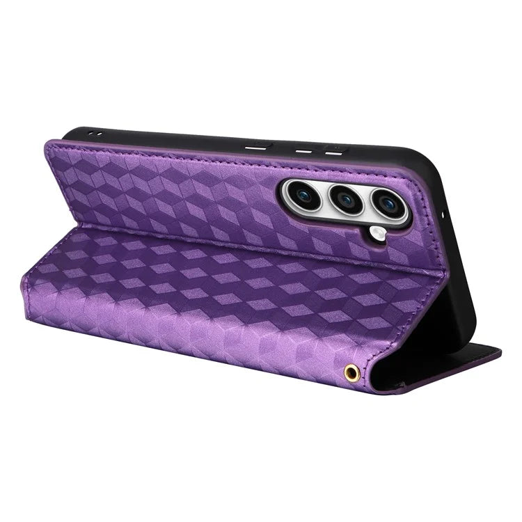 For Samsung Galaxy S24 FE Wallet Case Rhombus Imprint Leather Phone Cover