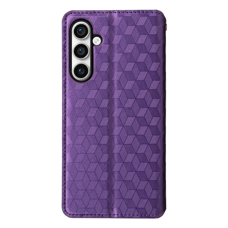 For Samsung Galaxy S24 FE Wallet Case Rhombus Imprint Leather Phone Cover