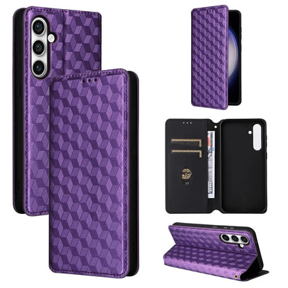 For Samsung Galaxy S24 FE Wallet Case Rhombus Imprint Leather Phone Cover