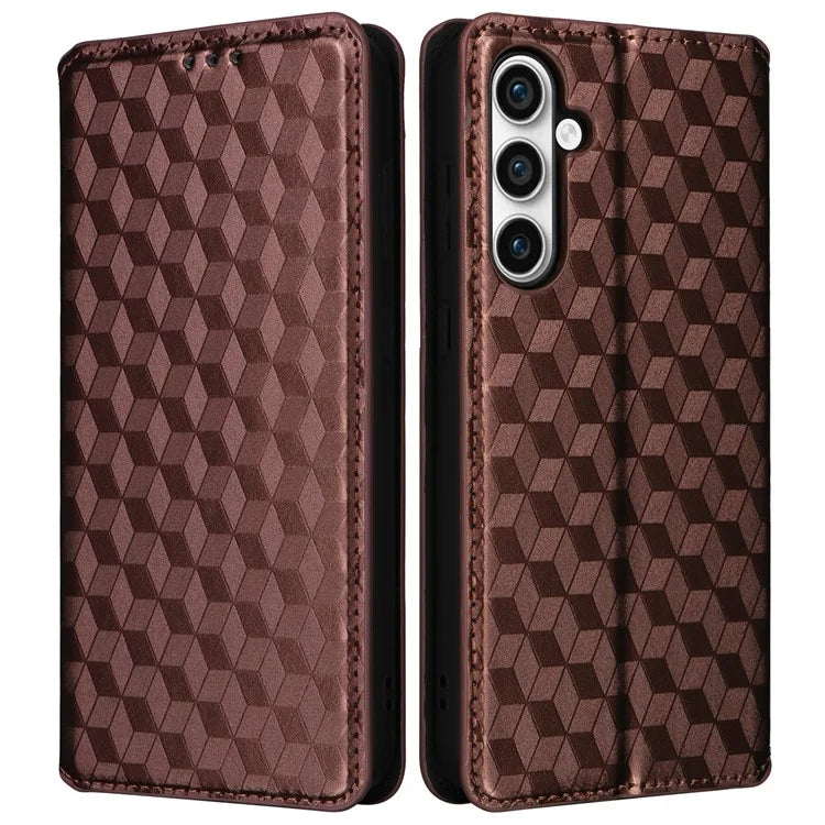For Samsung Galaxy S24 FE Wallet Case Rhombus Imprint Leather Phone Cover