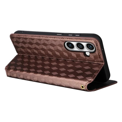 For Samsung Galaxy S24 FE Wallet Case Rhombus Imprint Leather Phone Cover