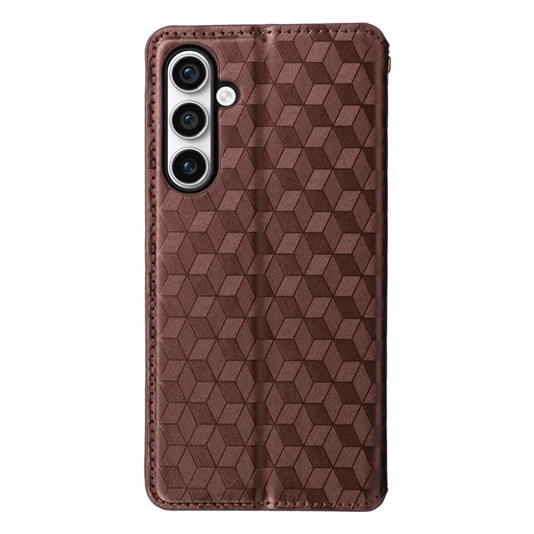 For Samsung Galaxy S24 FE Wallet Case Rhombus Imprint Leather Phone Cover