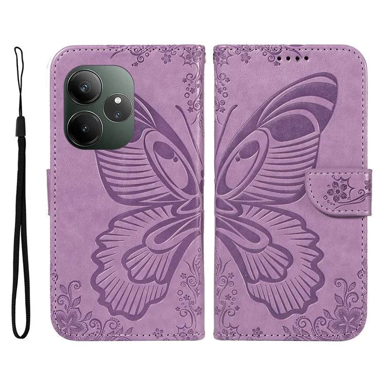For Realme GT 6 5G Case Butterfly Pattern Leather Wallet Flip Phone Cover