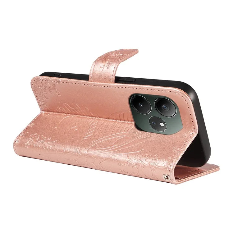 For Realme GT 6 5G Case Butterfly Pattern Leather Wallet Flip Phone Cover