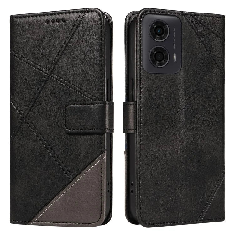 For Motorola Moto E14 4G / G04 4G / G04s 4G / G24 4G Case Card Holder Leather Phone Cover Geometric Line