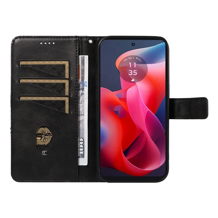 For Motorola Moto E14 4G / G04 4G / G04s 4G / G24 4G Case Card Holder Leather Phone Cover Geometric Line