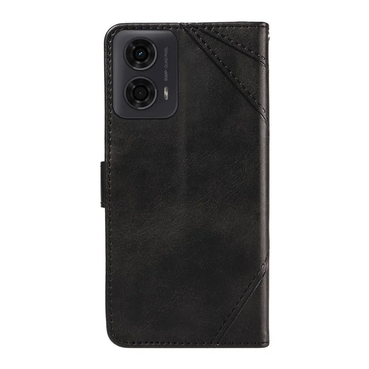 For Motorola Moto E14 4G / G04 4G / G04s 4G / G24 4G Case Card Holder Leather Phone Cover Geometric Line