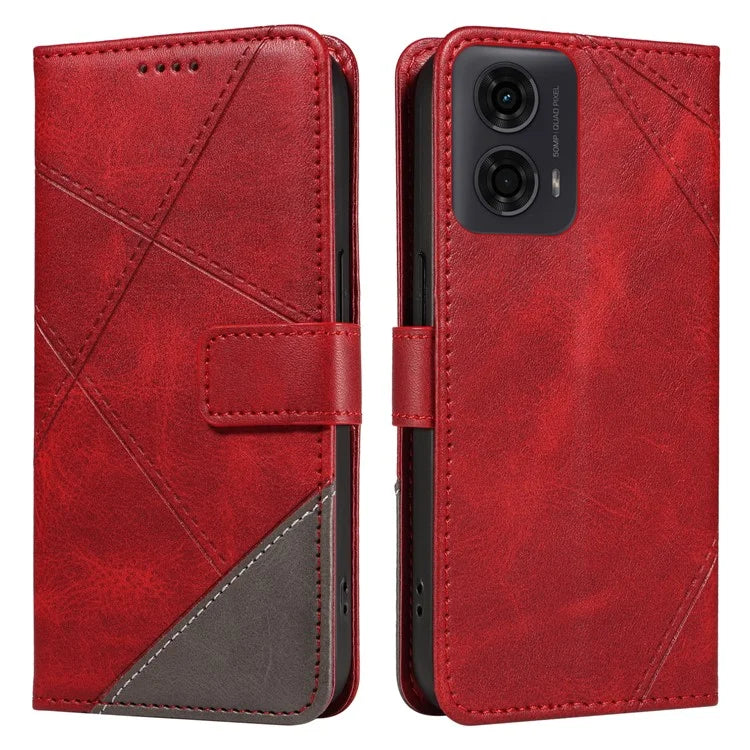 For Motorola Moto E14 4G / G04 4G / G04s 4G / G24 4G Case Card Holder Leather Phone Cover Geometric Line