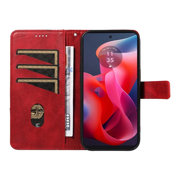 For Motorola Moto E14 4G / G04 4G / G04s 4G / G24 4G Case Card Holder Leather Phone Cover Geometric Line