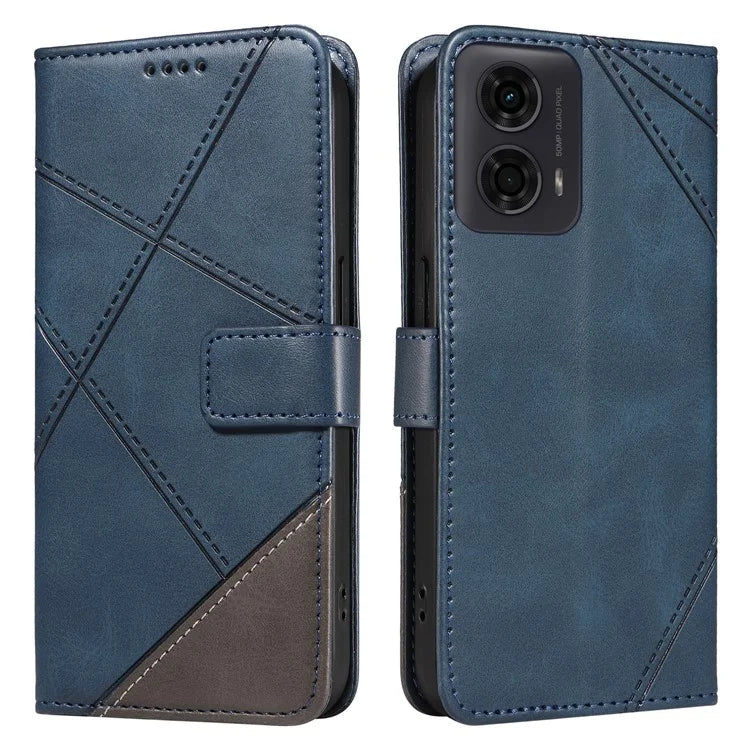 For Motorola Moto E14 4G / G04 4G / G04s 4G / G24 4G Case Card Holder Leather Phone Cover Geometric Line