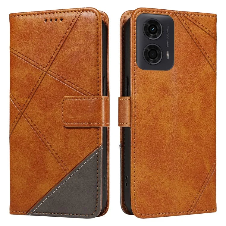 For Motorola Moto E14 4G / G04 4G / G04s 4G / G24 4G Case Card Holder Leather Phone Cover Geometric Line