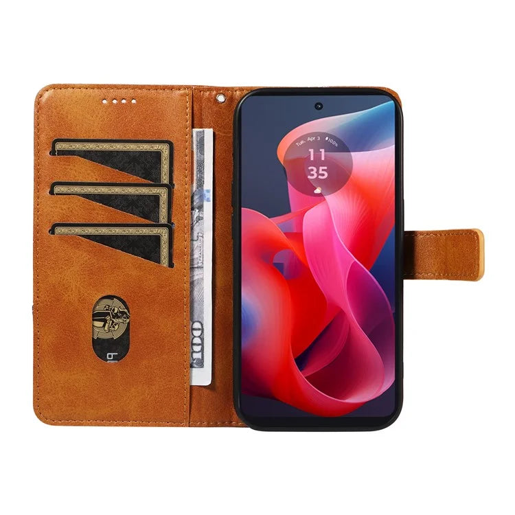 For Motorola Moto E14 4G / G04 4G / G04s 4G / G24 4G Case Card Holder Leather Phone Cover Geometric Line