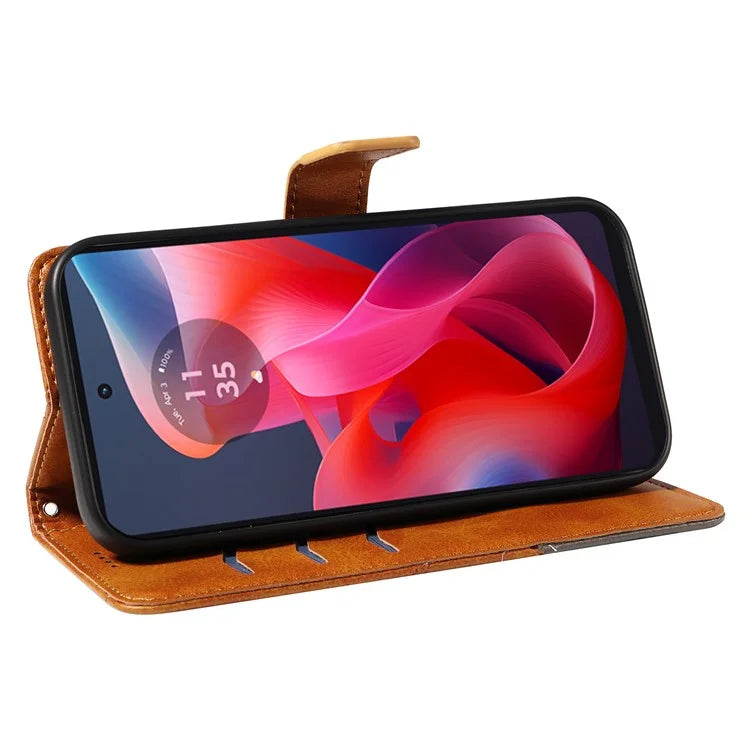 For Motorola Moto E14 4G / G04 4G / G04s 4G / G24 4G Case Card Holder Leather Phone Cover Geometric Line