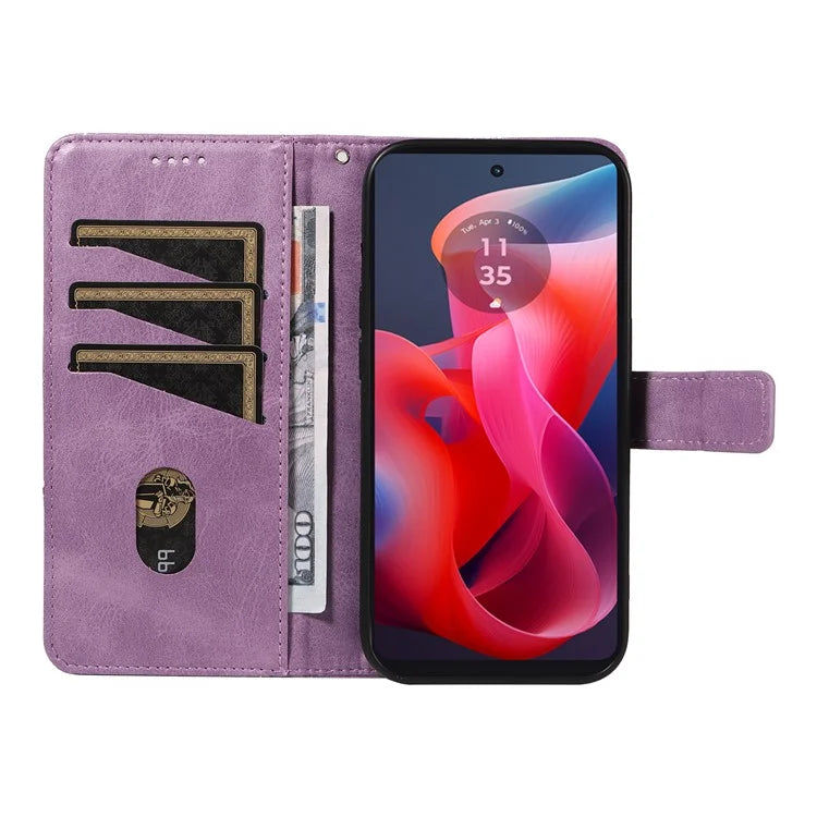 For Motorola Moto E14 4G / G04 4G / G04s 4G / G24 4G Case Card Holder Leather Phone Cover Geometric Line