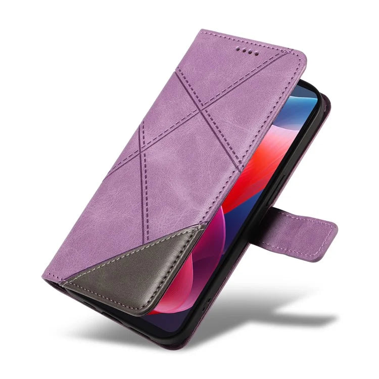 For Motorola Moto E14 4G / G04 4G / G04s 4G / G24 4G Case Card Holder Leather Phone Cover Geometric Line