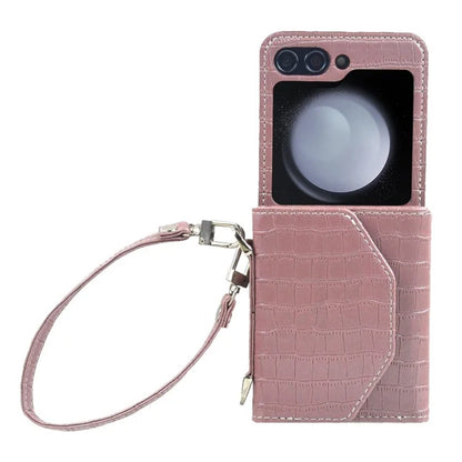 For Samsung Galaxy Z Flip5 5G Case Bamboo Texture Card Slot Leather+PC Phone Handbag
