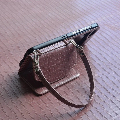 For Samsung Galaxy Z Flip5 5G Case Bamboo Texture Card Slot Leather+PC Phone Handbag