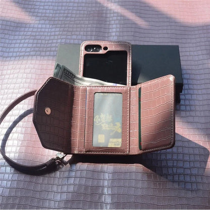 For Samsung Galaxy Z Flip5 5G Case Bamboo Texture Card Slot Leather+PC Phone Handbag