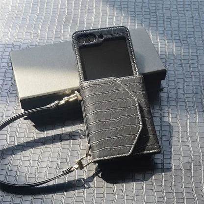 For Samsung Galaxy Z Flip5 5G Case Bamboo Texture Card Slot Leather+PC Phone Handbag