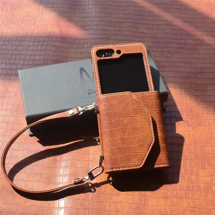 For Samsung Galaxy Z Flip5 5G Case Bamboo Texture Card Slot Leather+PC Phone Handbag