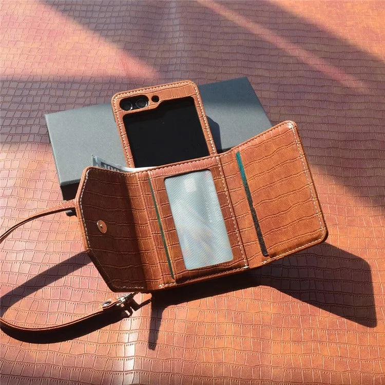 For Samsung Galaxy Z Flip5 5G Case Bamboo Texture Card Slot Leather+PC Phone Handbag