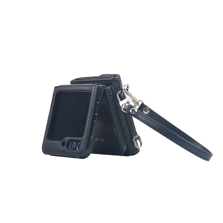 For Samsung Galaxy Z Flip6 5G Case Handbag Wallet Style Rhombus Pattern Leather + PC Phone Cover