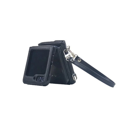 For Samsung Galaxy Z Flip6 5G Case Handbag Wallet Style Rhombus Pattern Leather + PC Phone Cover