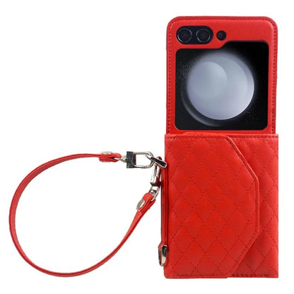 For Samsung Galaxy Z Flip6 5G Case Handbag Wallet Style Rhombus Pattern Leather + PC Phone Cover