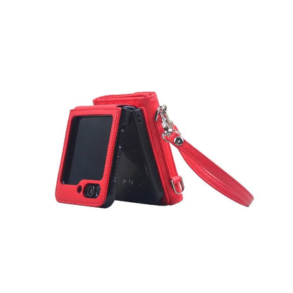 For Samsung Galaxy Z Flip6 5G Case Handbag Wallet Style Rhombus Pattern Leather + PC Phone Cover