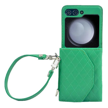 For Samsung Galaxy Z Flip6 5G Case Handbag Wallet Style Rhombus Pattern Leather + PC Phone Cover