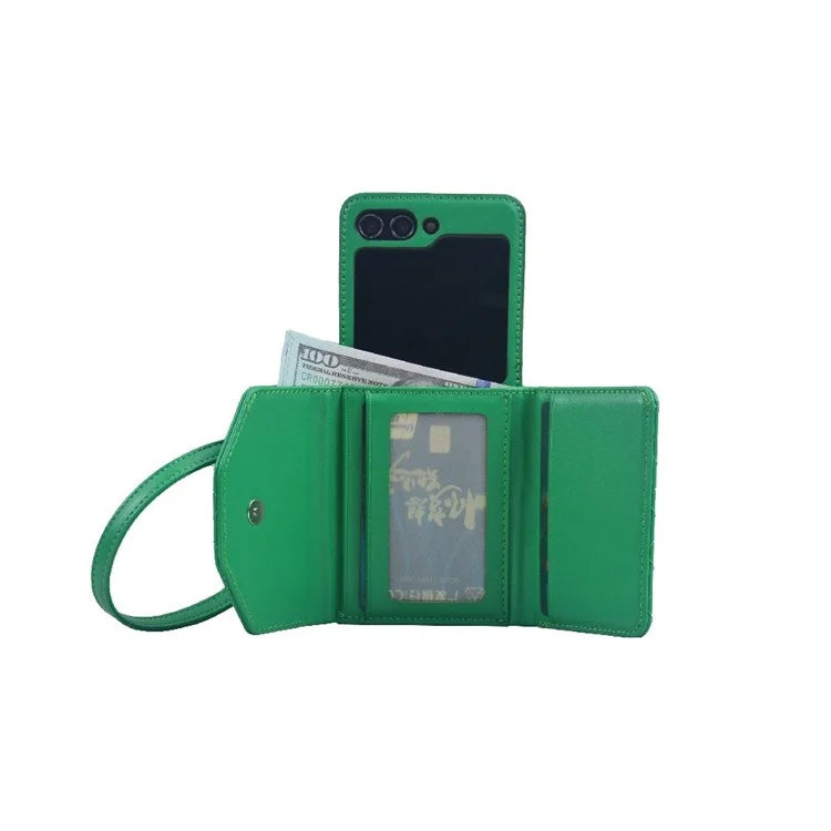 For Samsung Galaxy Z Flip6 5G Case Handbag Wallet Style Rhombus Pattern Leather + PC Phone Cover