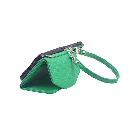 For Samsung Galaxy Z Flip6 5G Case Handbag Wallet Style Rhombus Pattern Leather + PC Phone Cover
