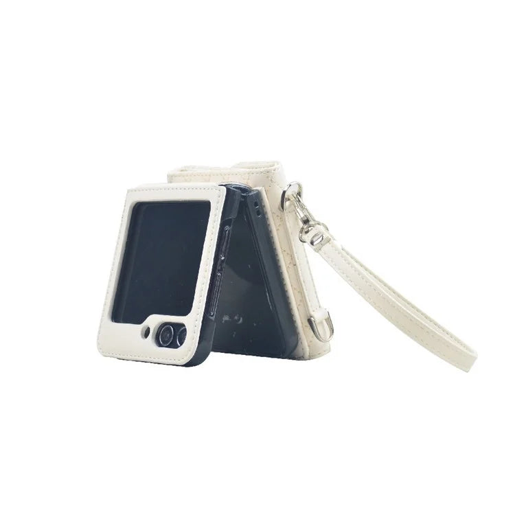 For Samsung Galaxy Z Flip6 5G Case Handbag Wallet Style Rhombus Pattern Leather + PC Phone Cover