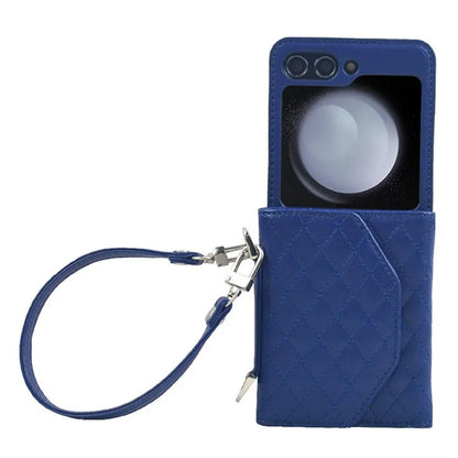 For Samsung Galaxy Z Flip6 5G Case Handbag Wallet Style Rhombus Pattern Leather + PC Phone Cover