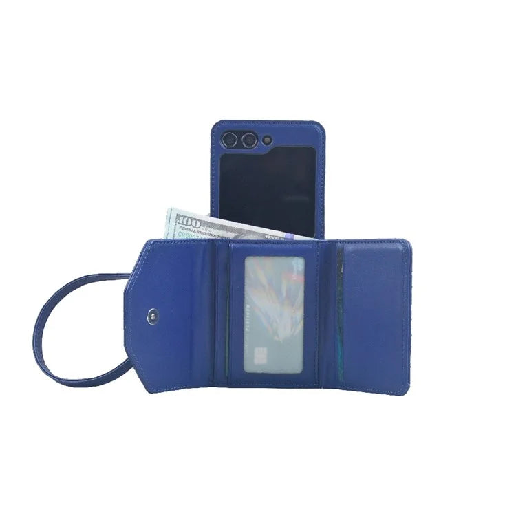 For Samsung Galaxy Z Flip6 5G Case Handbag Wallet Style Rhombus Pattern Leather + PC Phone Cover